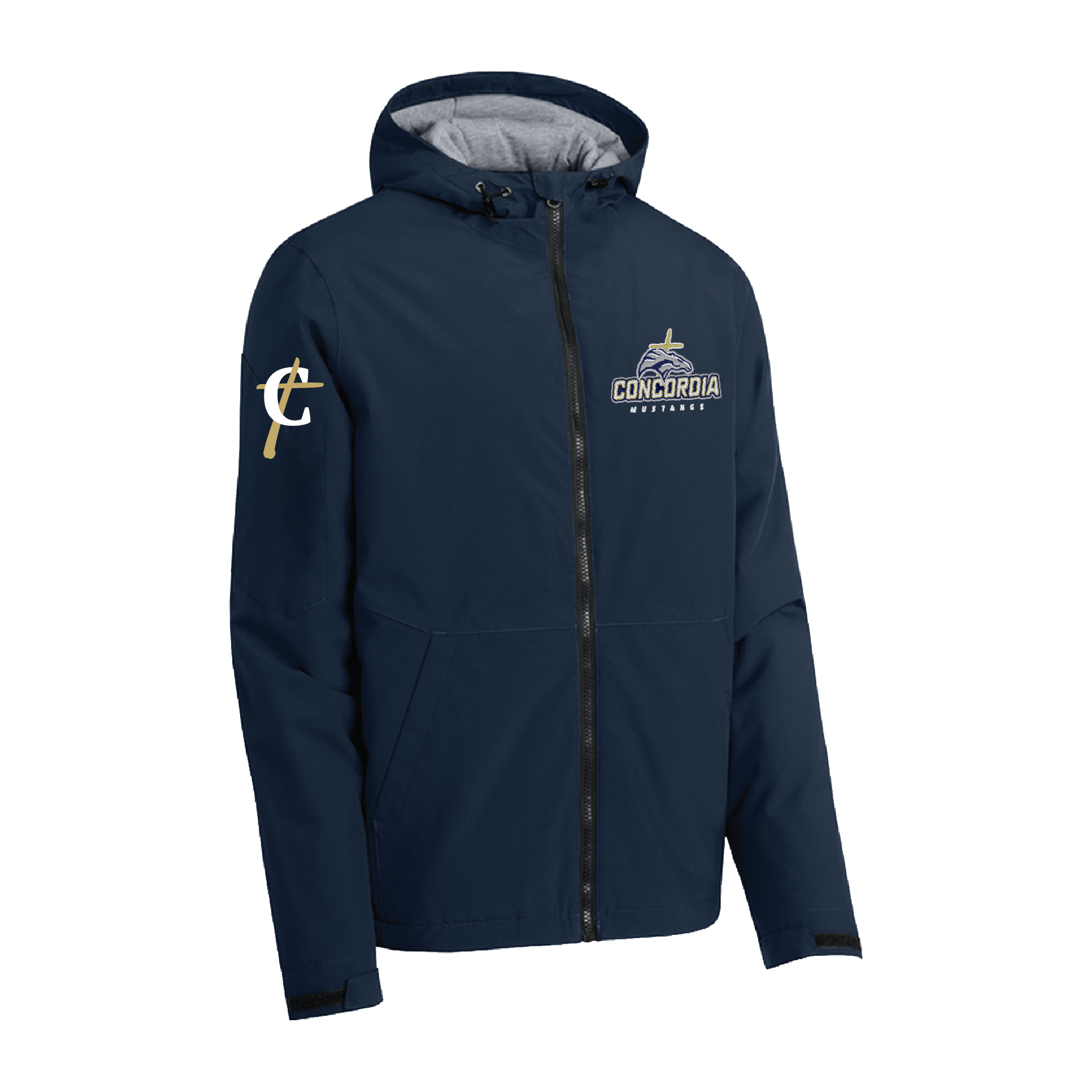 CLSO Navy Waterproof Jacket | "Concordia Mustangs" + C Sleeve