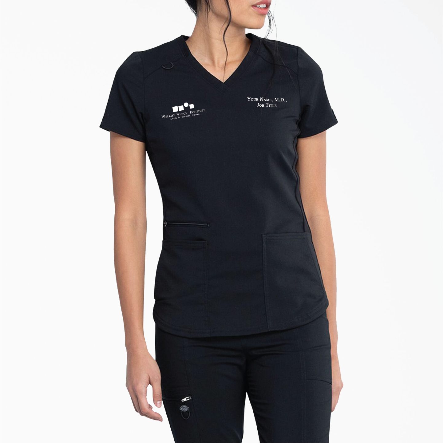 Wellish - Women's Balance V-Neck Scrub Top with Zip Pocket
