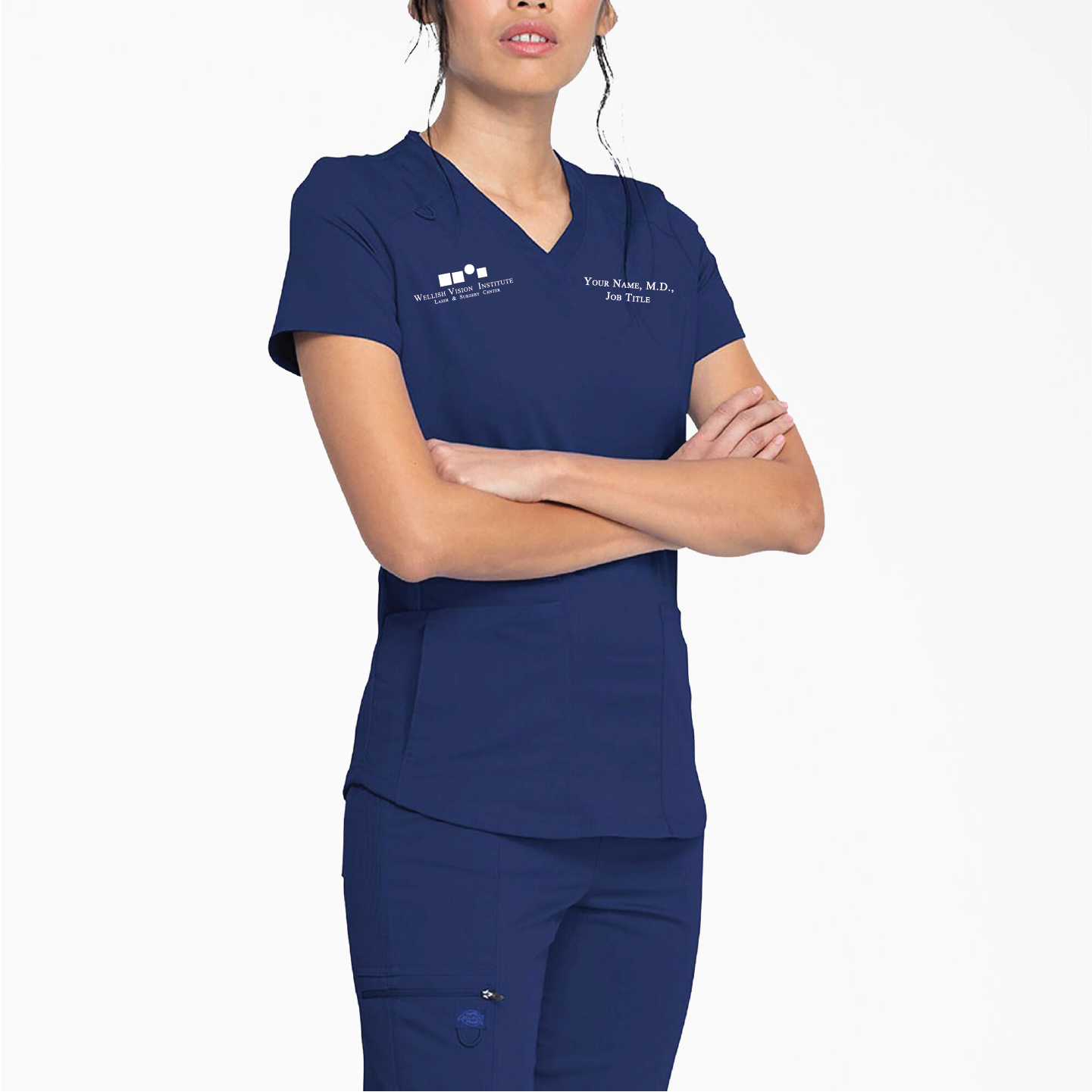 Wellish - Women's Balance V-Neck Scrub Top with Zip Pocket