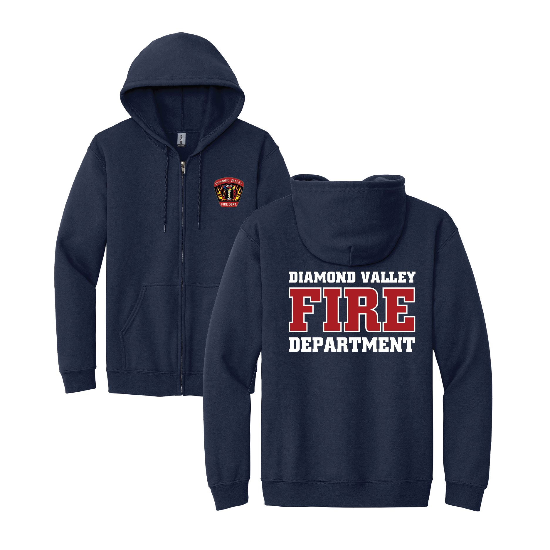 Diamond Valley Fire Department Full Zip Hoodie Sweatshirt