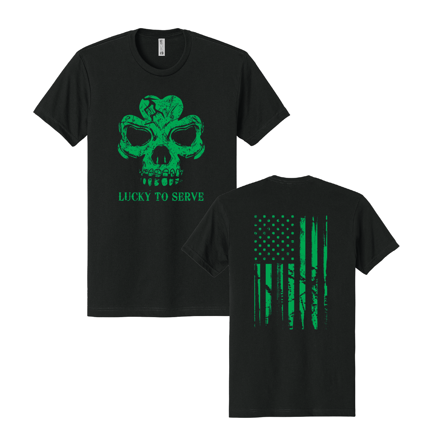 St Patrick's Day "Lucky to Serve" Skull Flag Shirt