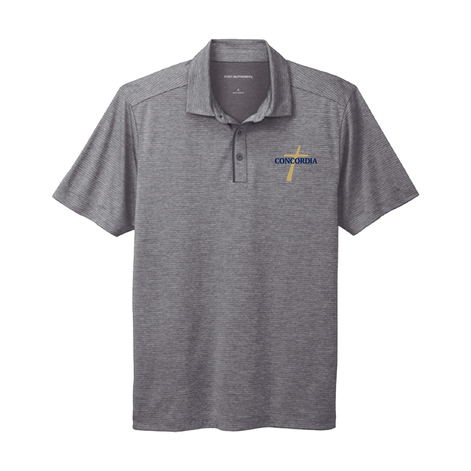 CLSO Gray Striped Polo | "Concordia" + Cross